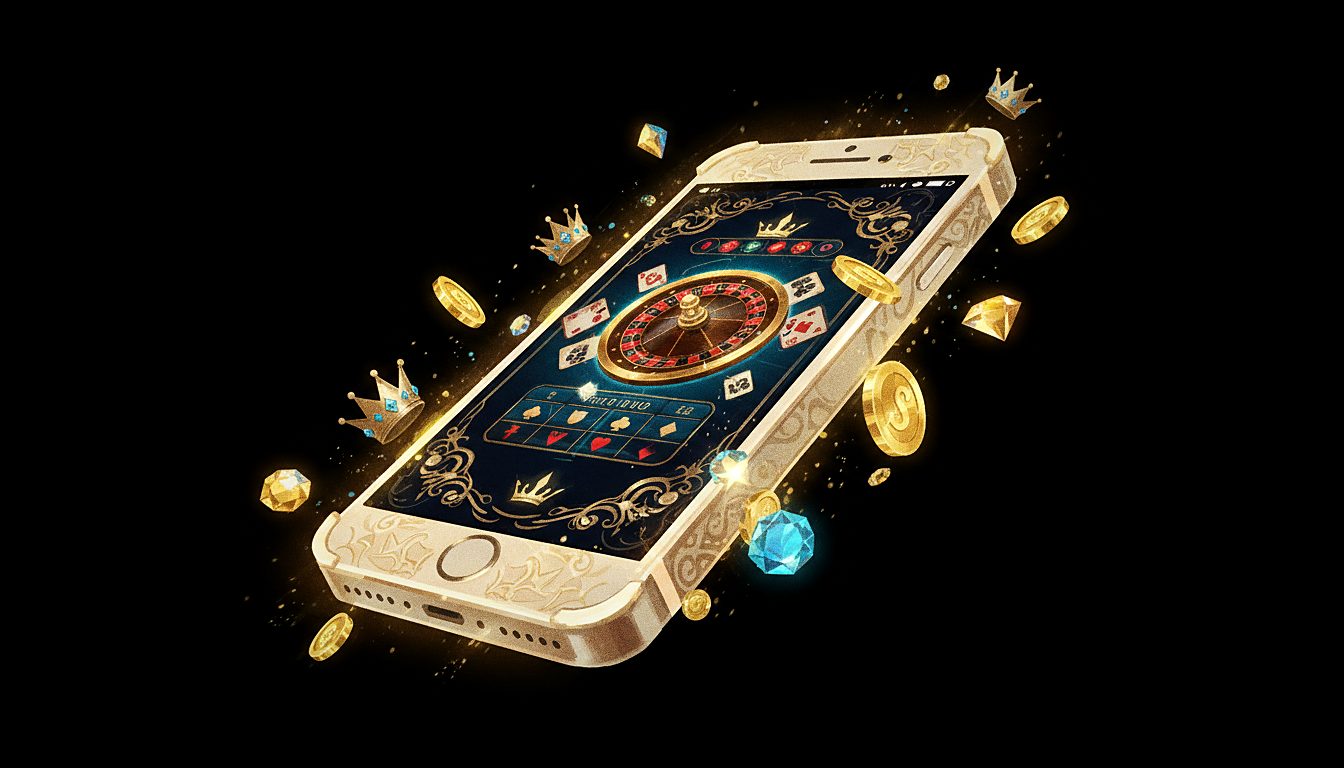 smartphone glowing with a casino game screen, on-the-go theme